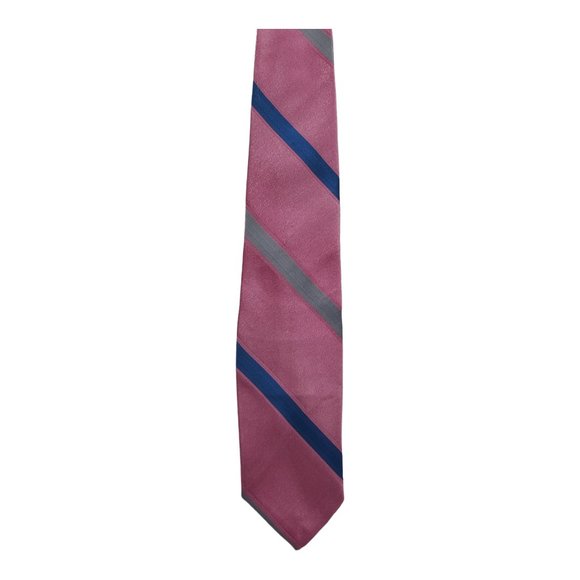 Hennessy Couture Repp Stripe Pattern Pink Polyester Silk Skinny Necktie - Picture 1 of 2